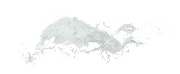 Salt mix flying explosion, great big white salts flower explode abstract cloud fly. Salt rock splash in air, seasoning element design. White background isolated high speed freeze motion - obrazy, fototapety, plakaty