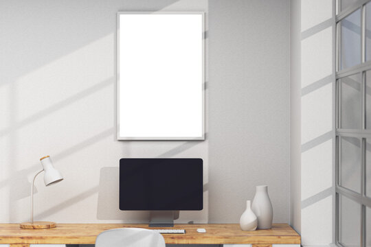 Vertical frame in modern office room with shadows overlay