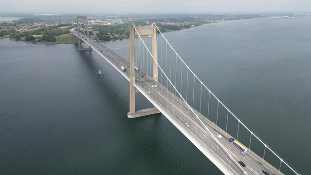 Aerial view of New Little Belt Bridge in Denmark, Middelfart