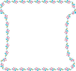 Fototapeta premium Horizontal Frame Wreath flower floral leaf borders Square shape colorful natural cute blossom love green pink decoration Branch laurel vintage frames Botanical ornate Elements design badge decoration 
