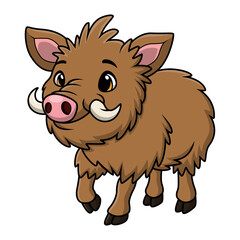Cute wild boar cartoon on white background