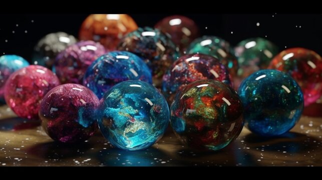 Colorful marbles glass high resolution macro photography image AI generated art