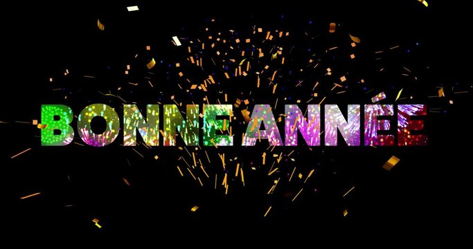 Animation of bonne annee text and confetti on black background