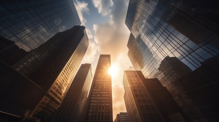 Landscape view of modern urban skyscrapers, business finance wallpaper