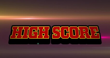 Animation of high score text over retro speech bubble against glowing light trails - Powered by Adobe