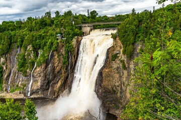 Scenic view of the Montmorency Falls in Quebec, Canada.
