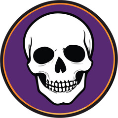 Vector illustration of a skull set against a vibrant purple circle.