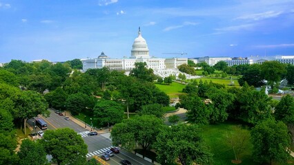 Green park with the United States Capitol building in the background. Washington D.C.