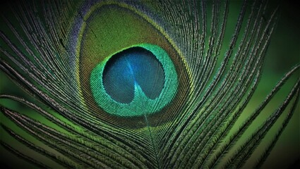 Closeup of a peacock feather texture
