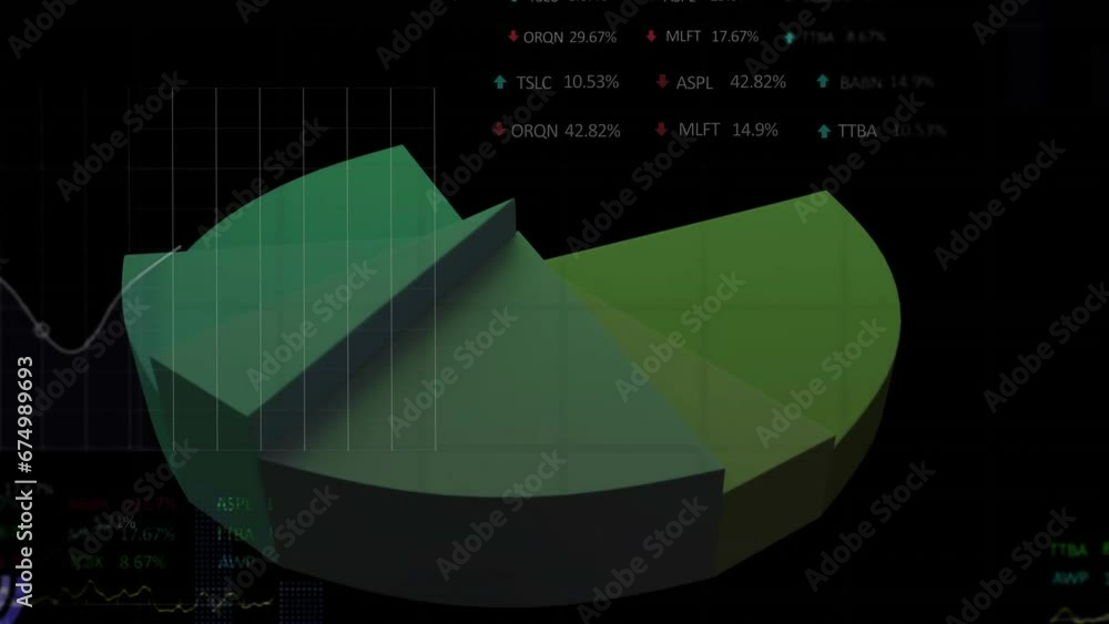 Poster animation of financial data processing over black background