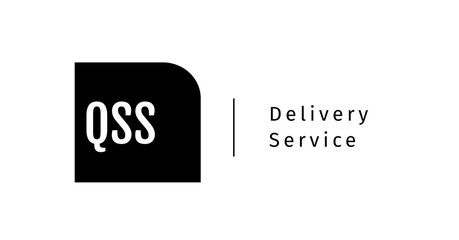 Illustration of qss and delivery service text against white background, copy space