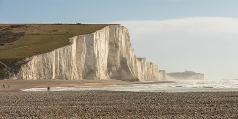 view of the Seven Sisters cliffs in the South Downs hills, East Sussex, England, United Kingdom