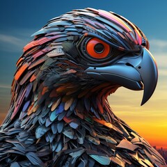 Colourful Robot bird eagle head cyborg illustration picture AI generated art