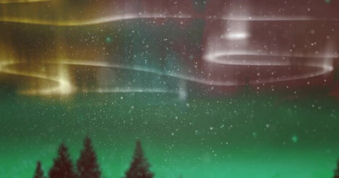Animation of landscape with northen lights in night sky