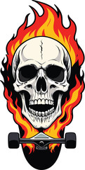 Vector of a skull on a skateboard in flames