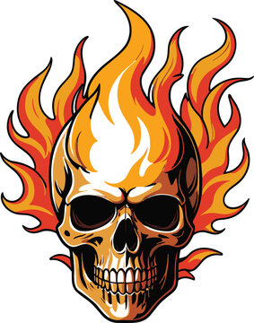 Vector of a skull in fire flames