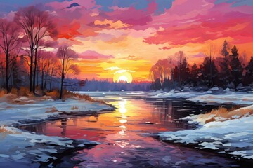 Winter Sunsets and Sunrises - Generative AI