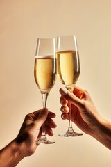 A couple clinking glasses of champagne for a toast