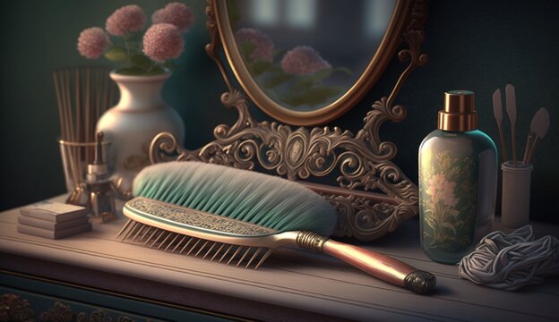 Comb in dressing table illustration beautiful image Ai generated art