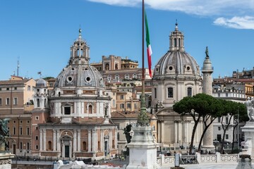Scenic view of domes of old buildings in Piazza Venezia, Rome, Italy