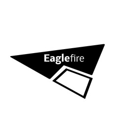 Illustration of eaglefire text with black geometric shapes on white background, copy space