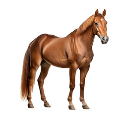 Portrait of a horse with long mane standing isolated on white background	