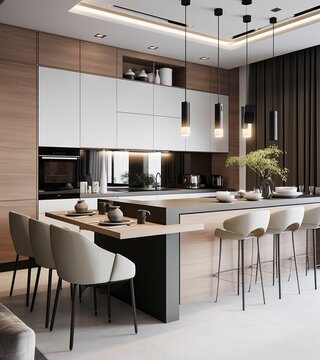 AI generated illustration of an updated kitchen with modern stainless steel appliances