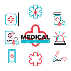 Set of medical icons Outline style Vector
