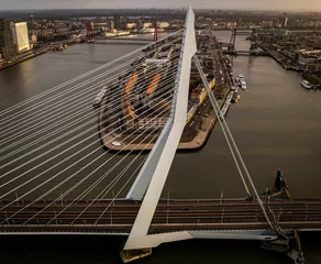 Photo sur Plexiglas Pont Érasme Aerial view of Erasmus Bridge, the Erasmusbrug in the center of Rotterdam. The Netherlands.