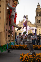 Naklejka premium Dia de muertos decoration in downtown mexico city, tradition on day of the death