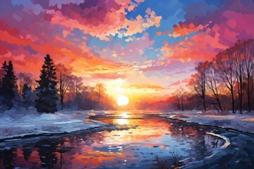 Fototapeta na wymiar Winter Sunsets and Sunrises - Generative AI