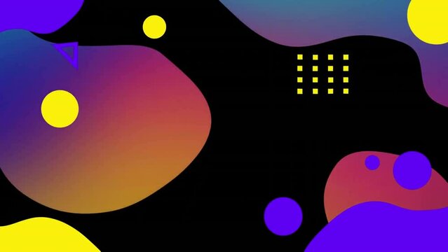 Animation of purple paint doddle with yellow spots moving on black background