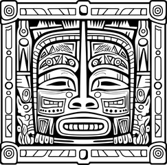 Indigenous tiki mask ornament pattern