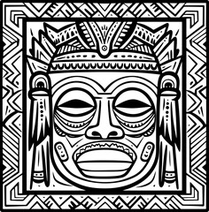 Indigenous tiki mask ornament pattern