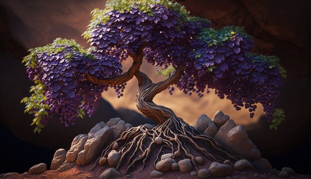 Concord grape tree rock illustration beautiful image Ai generated art