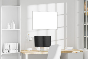 Office interior room frame mockup in scandinavian style