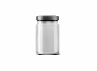 3D rendering of an isolated long glass jar with a black lid on a white background