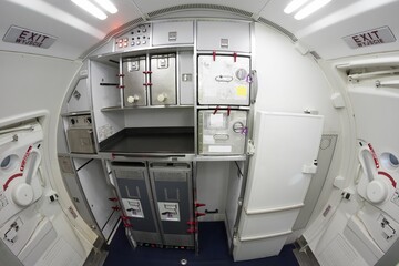 Interior design of back galley of an airplane
