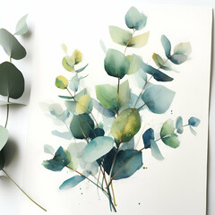 Market Blue Olive Green Watercolor Bundle Floral Nature Woodland Branches Elegant Eucalyptus Petals Leaves Foliage Court-side Wedding Save Date Trendy Botanical Leaf Greenery Flower Herb Collection.