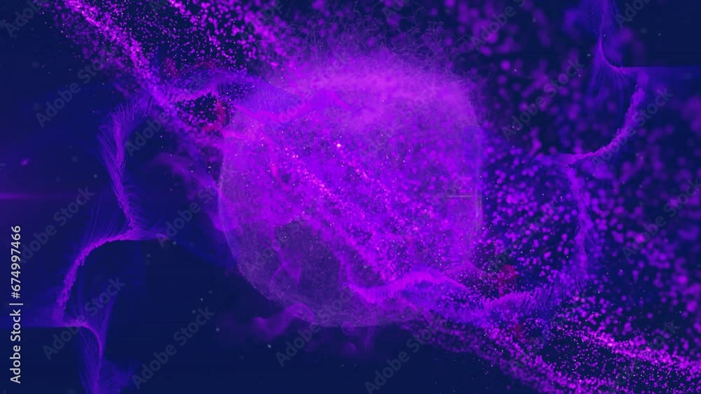 Poster animation of purple glowing globe with network of mesh connections on dark background