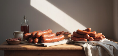 Fototapeta na wymiar sausage on the table