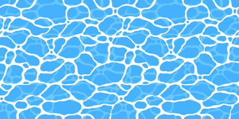 Quiet clear blue water surface seamless pattern illustration. Modern flat cartoon background design of beach or pool with tranquil turquoise ripples. Summer vacation backdrop.