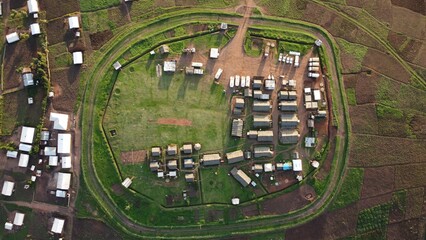 Aerial view of farmlands in a rural area in Democratic Republic of Congo