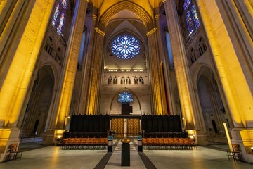 Impressive gothic-style interior of the Cathedral of St. John the Divine in Upper Manhattan, NYC