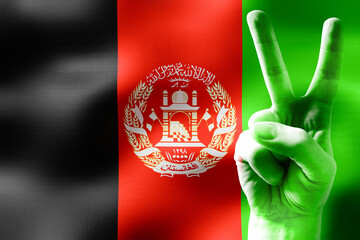 Afghanistan - two fingers showing peace sign and national flag