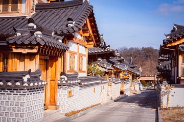 Obraz premium Residential street located in the Eunpyeong Hanok Village near Seoul, South Korea
