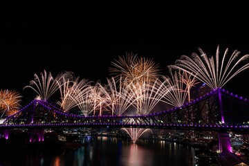 Fireworks display on the occasion of River Fire 2023 - as seen from Wilson Outlook Reserve