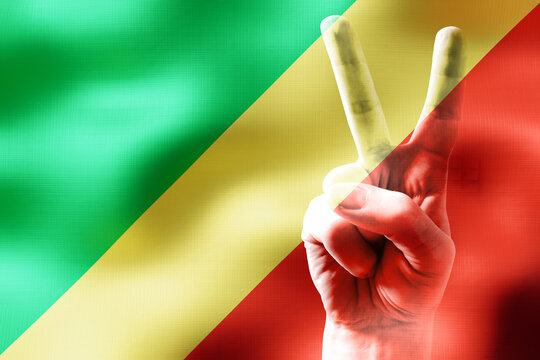 Republic of the Congo - two fingers showing peace sign and national flag