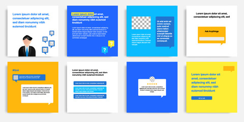 Minimal modern style of social media post banner layout template pack in blue, yellow, orange combination background color with simple elements