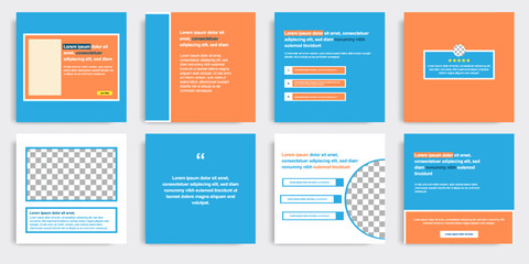 Minimal social media post banner layout template pack in blue, yellow, orange pastel color background with simple text box elements. Retro vintage style